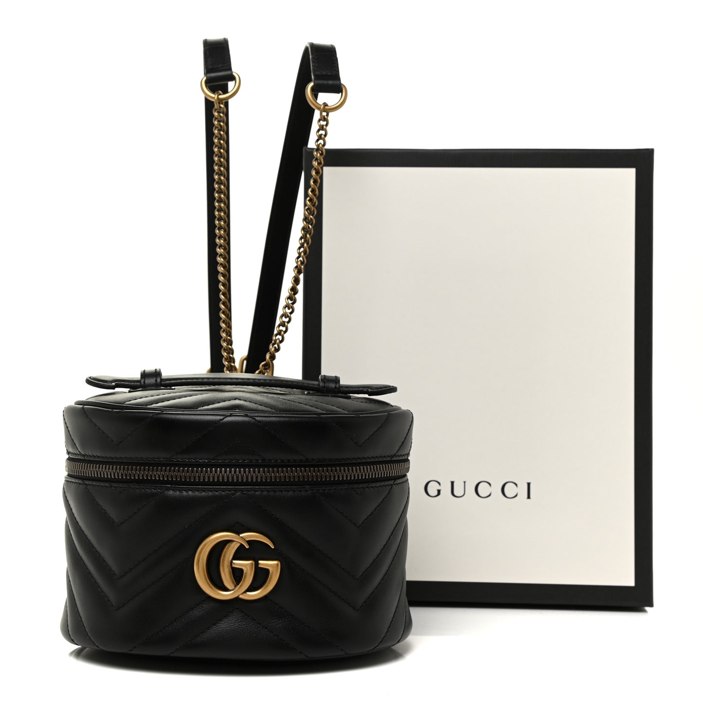 Calfskin Matelasse Mini GG Marmont Round Backpack Black