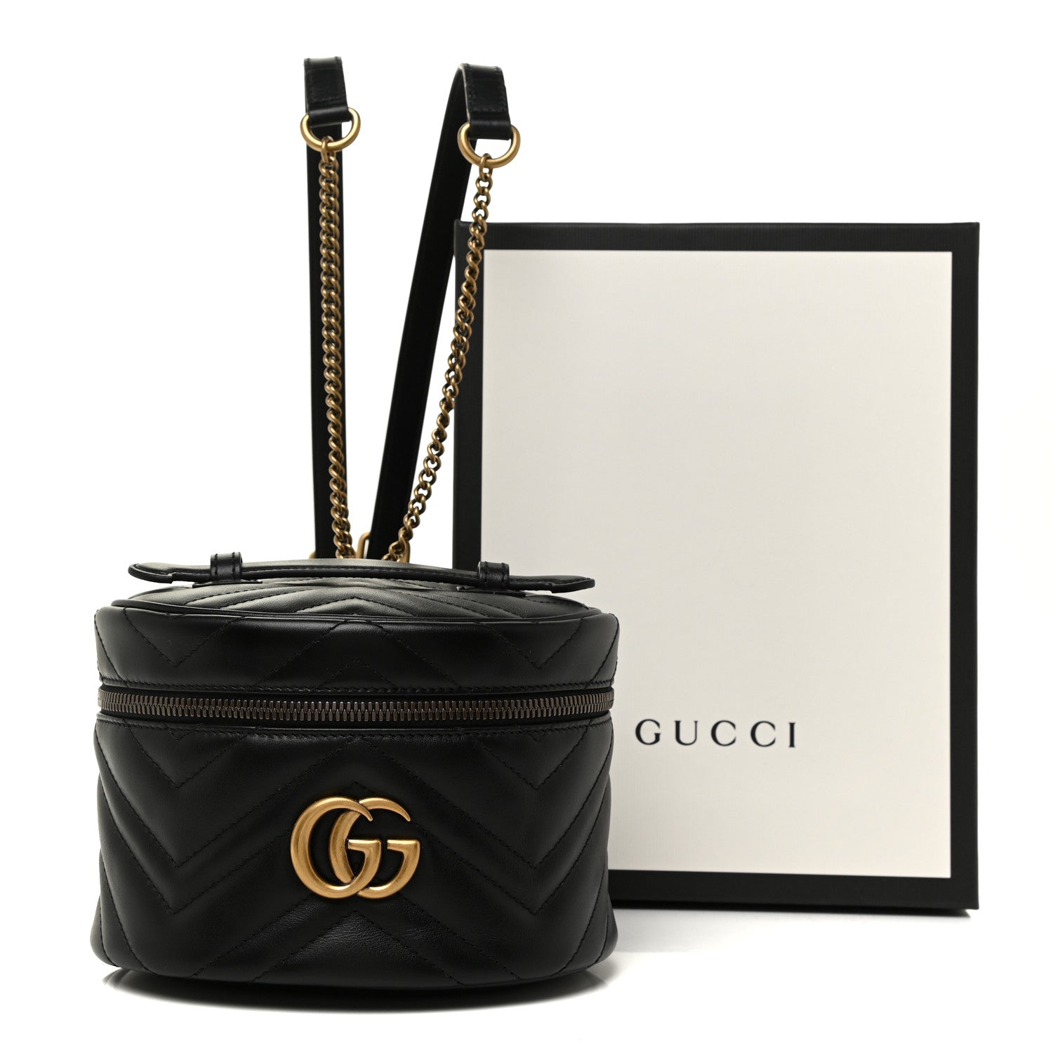 Gucci Calfskin Matelasse Mini GG Marmont Round Backpack Black 11 of 11
