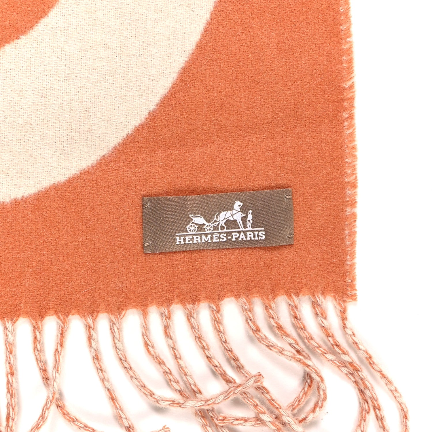 Hermes Cashmere Casaque Grand Mors Muffler Orange Ivory 4 of 4