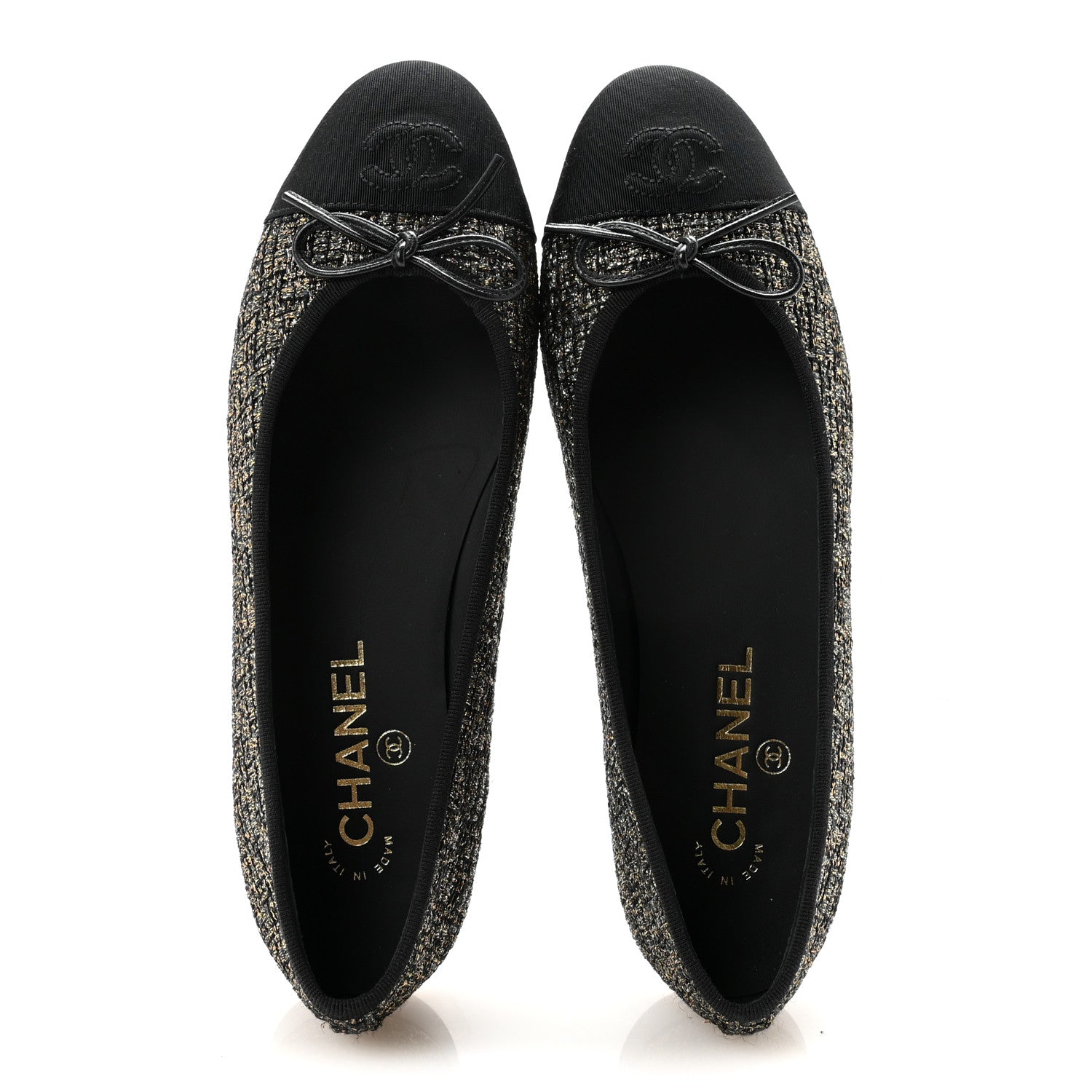 Chanel Tweed Grosgrain Cap Toe Ballerina Flats 39 Gold Black 2 of 10