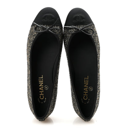Chanel Tweed Grosgrain Cap Toe Ballerina Flats 39 Gold Black 2 of 10