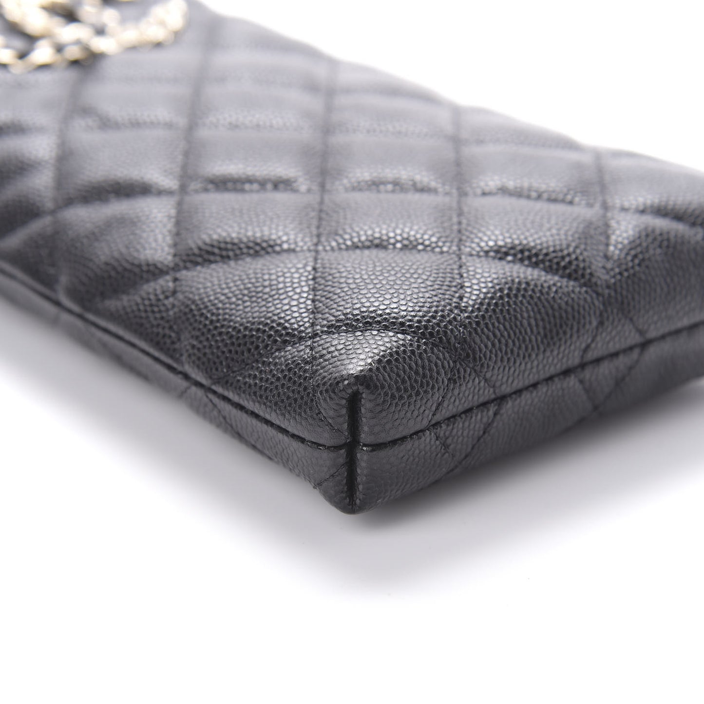Caviar Quilted French New Wave Phone Holder With Chain Black
