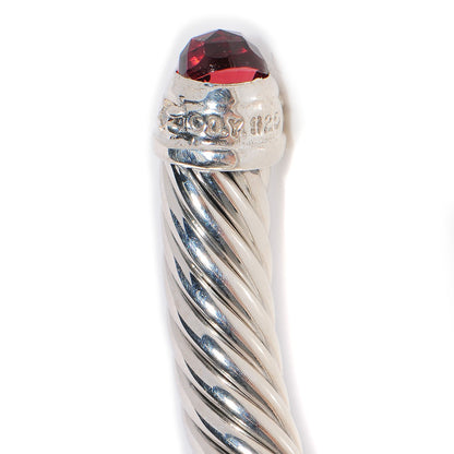David Yurman Sterling Silver Garnet Diamond 5mm Cable Classics Bracelet 4 of 5