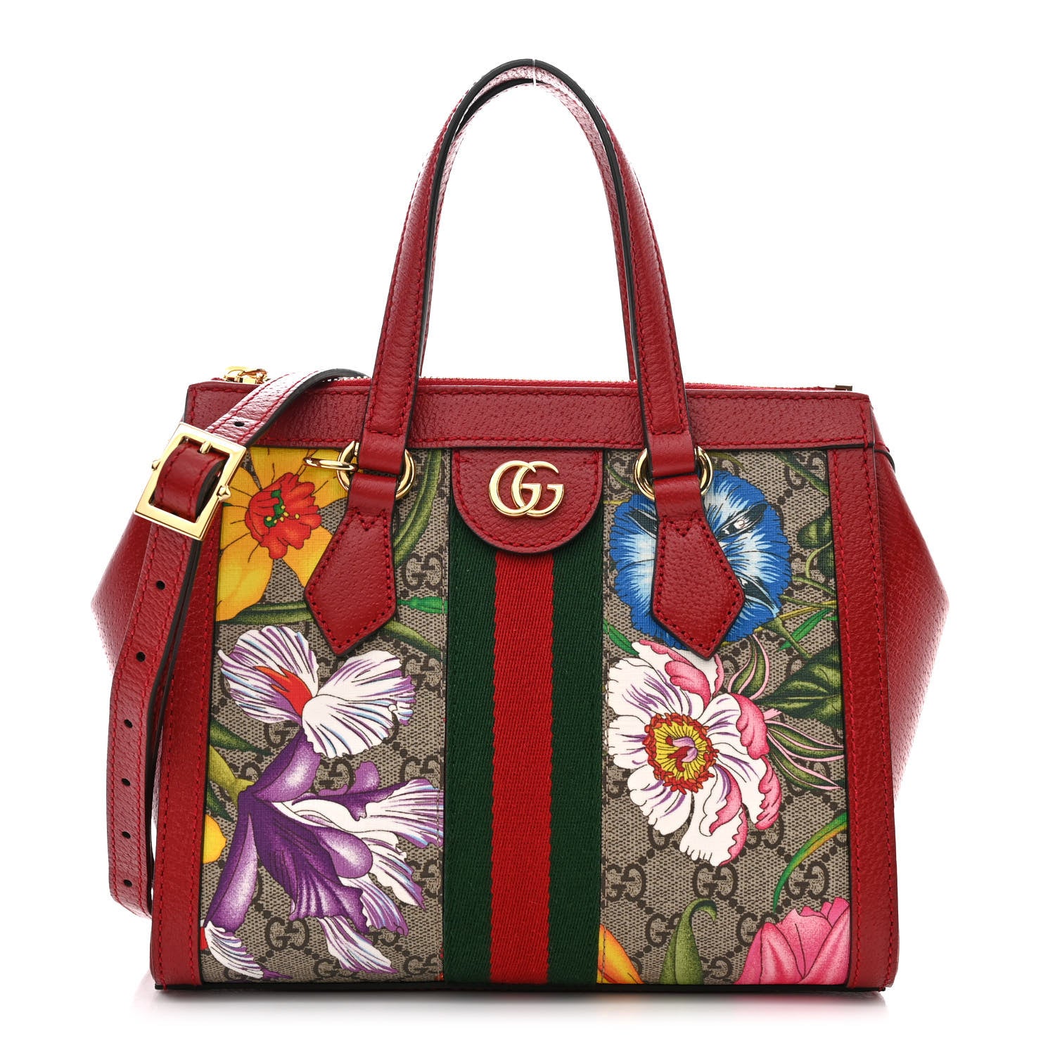 Gucci GG Supreme Monogram Flora Web Small Ophidia Tote Bag Red 1 of 14
