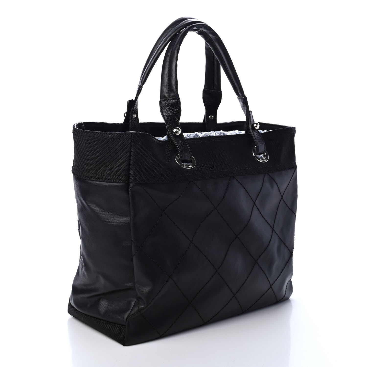 Chanel Coated Canvas Quilted Large Paris Biarritz Tote Black 2 of 4