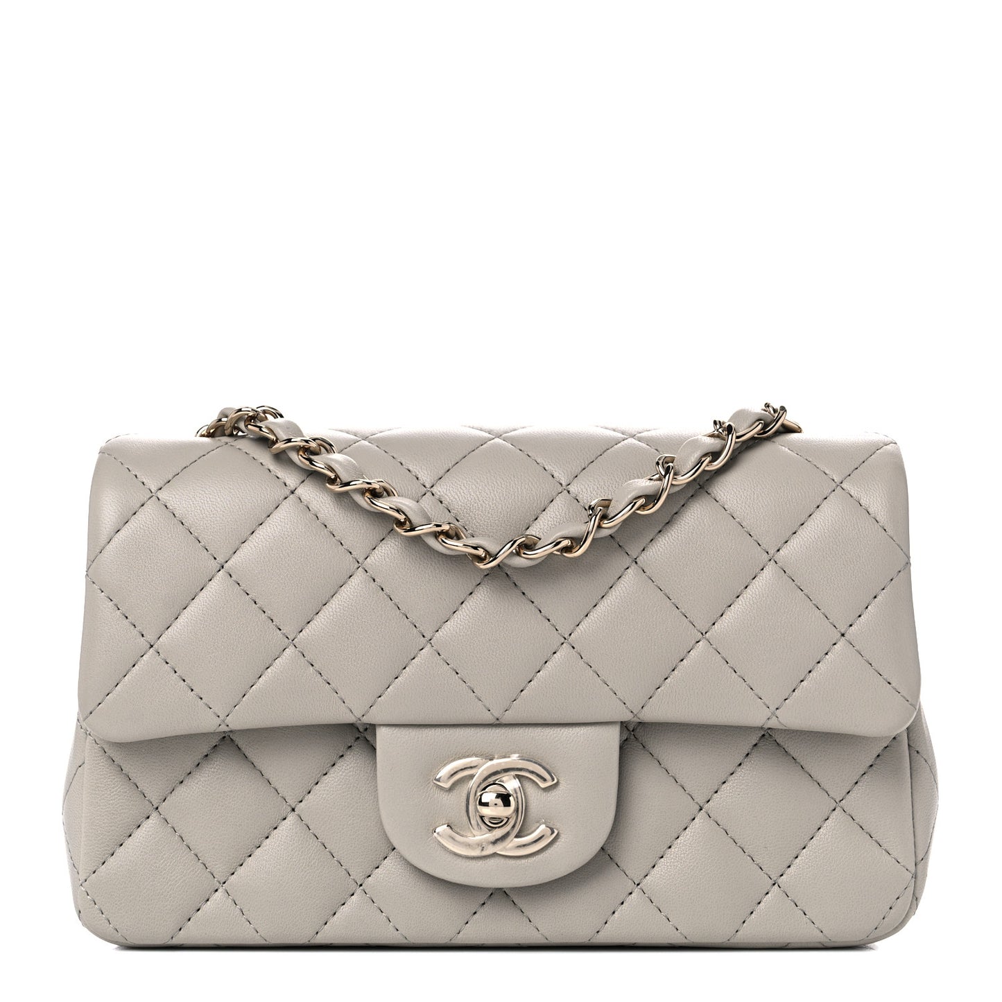 Lambskin Quilted Mini Rectangular Flap Grey