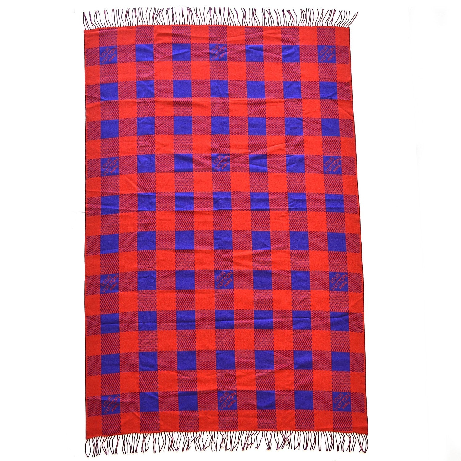 Louis Vuitton Wool Damier Masai Rug Shawl Rouge 4 of 7