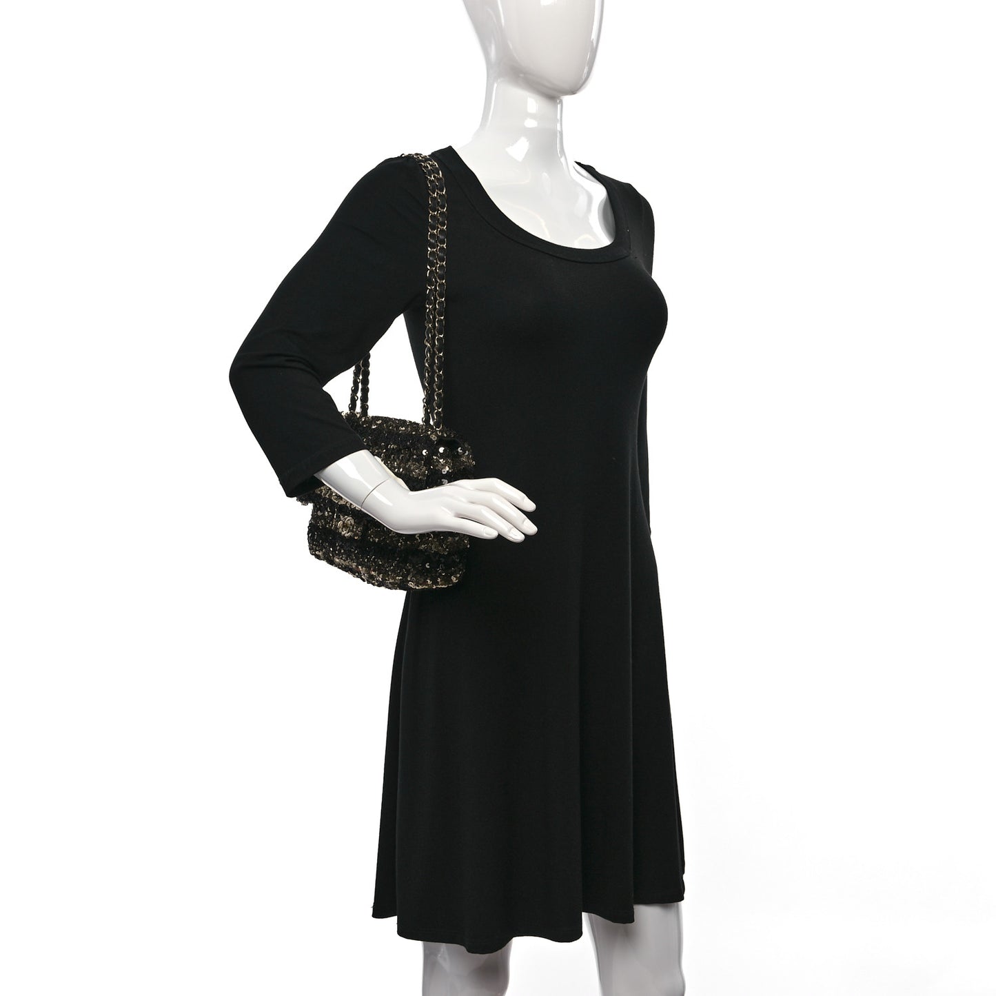 Sequin Striped Medium Flap Black Gold