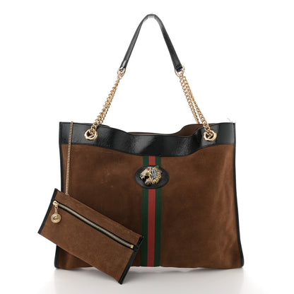 Gucci Suede Patent Large Rajah Chain Tote Nocciola Black 2 of 13