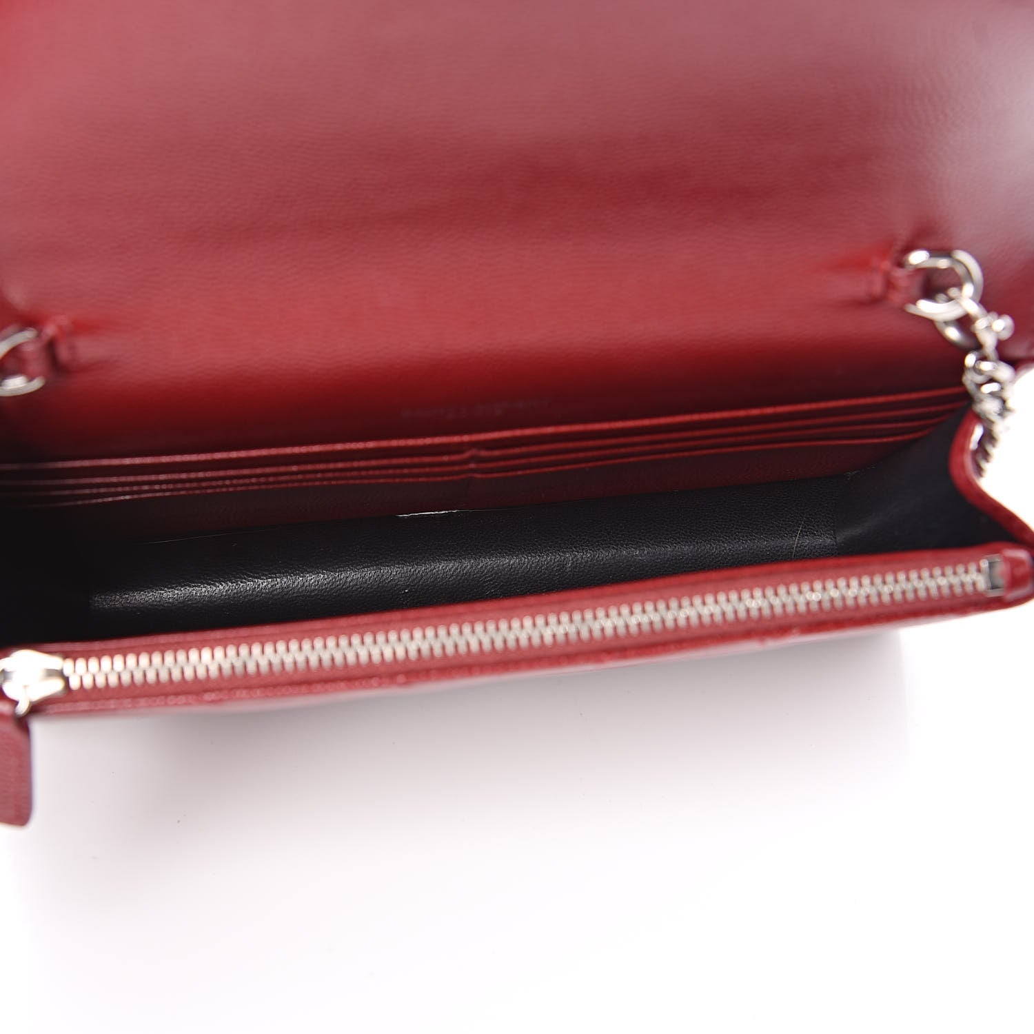 Saint Laurent Grain De Poudre Matelasse Chevron Monogram Envelope Chain Wallet New Red 5 of 11