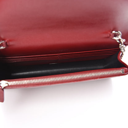 Saint Laurent Grain De Poudre Matelasse Chevron Monogram Envelope Chain Wallet New Red 5 of 11