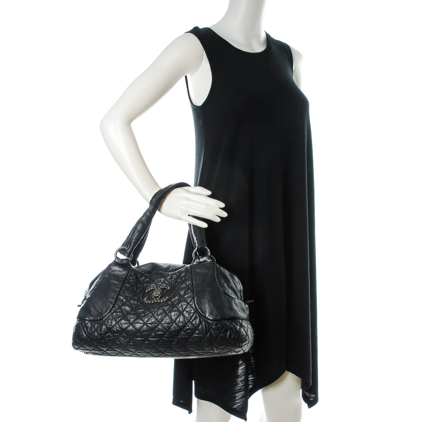 Aged Calfskin Coco Rider Bowling Bag Black
