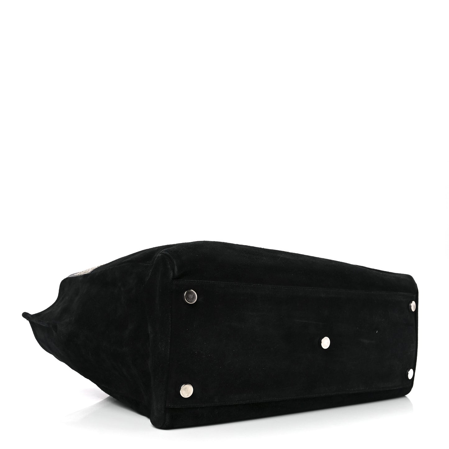 Calfskin Suede Studded Reversible East West Shopping Tote Black
