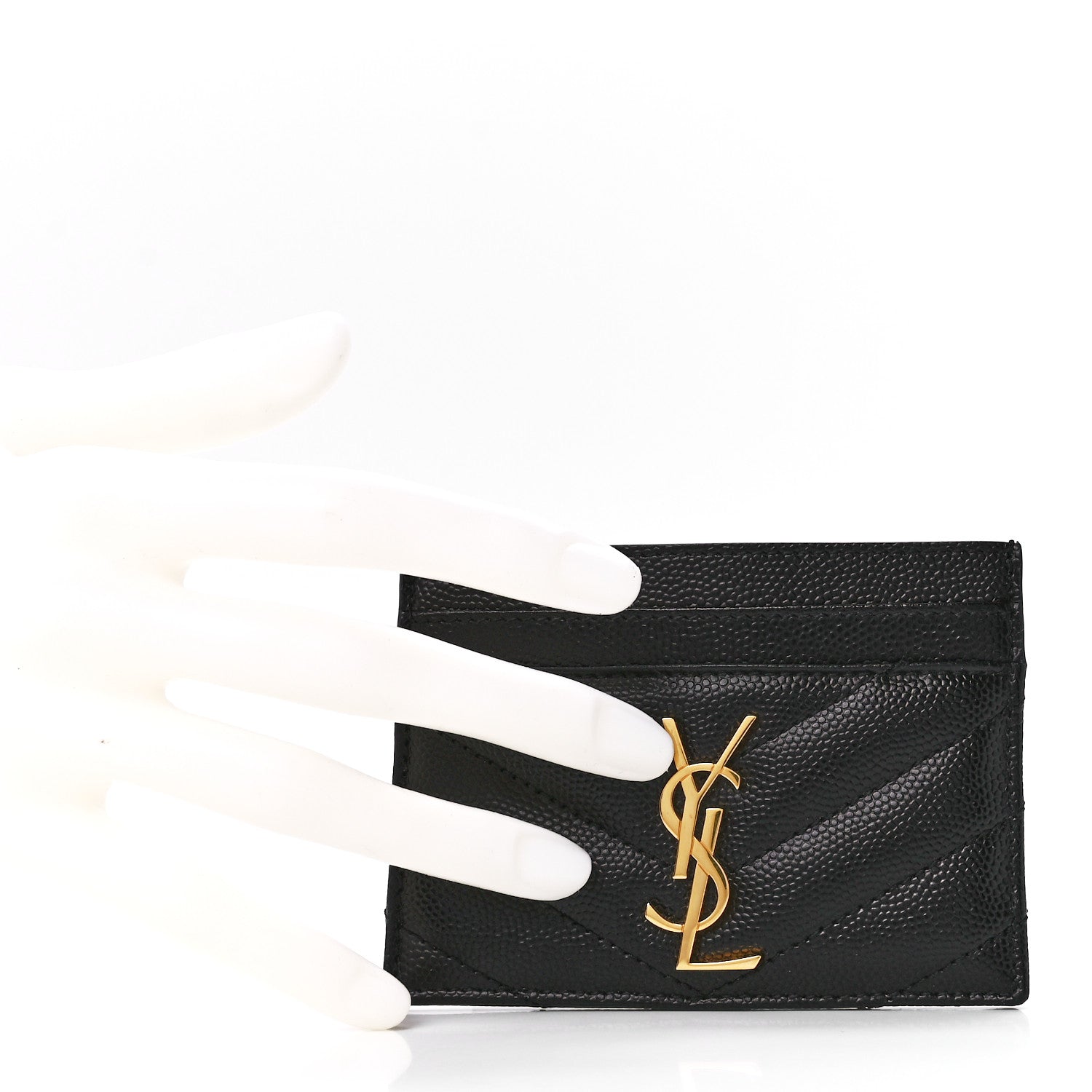 Saint Laurent Grain De Poudre Matelasse Chevron Monogram Credit Card Case Black 2 of 12
