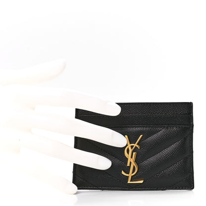 Saint Laurent Grain De Poudre Matelasse Chevron Monogram Credit Card Case Black 2 of 12