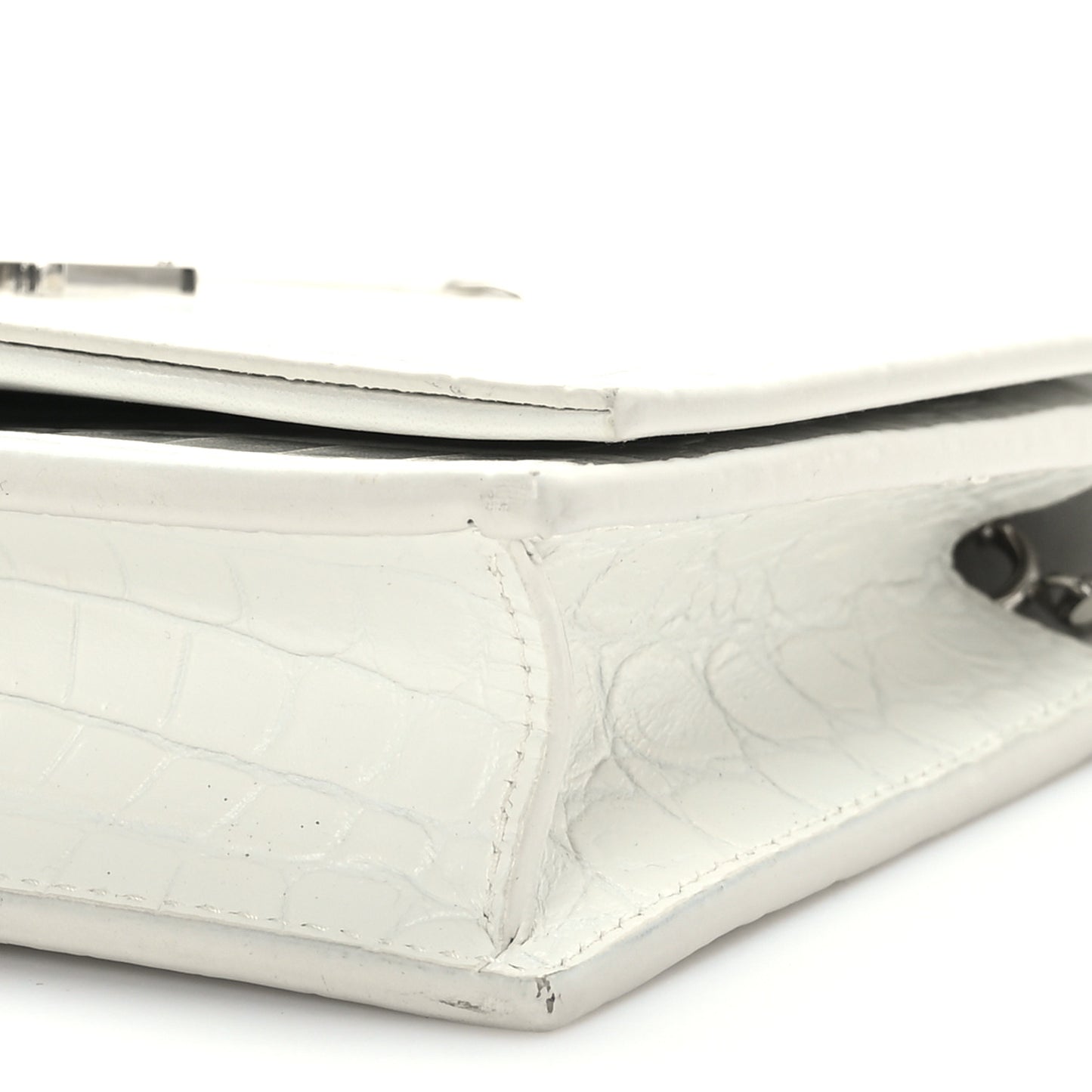 Calfskin Crocodile Embossed Kate Monogram Tassel Chain Wallet Crema Soft