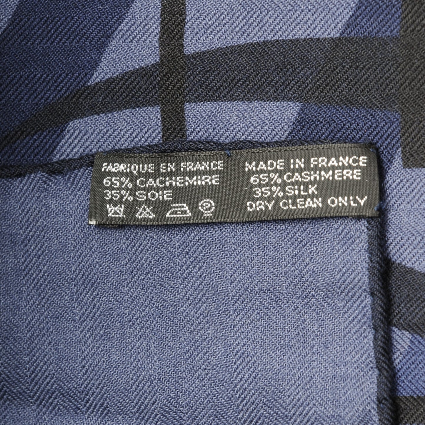 Cashmere Silk Imprimeur Fou Quadricube Shawl 140 Marine Anthracite Bleu Moyen
