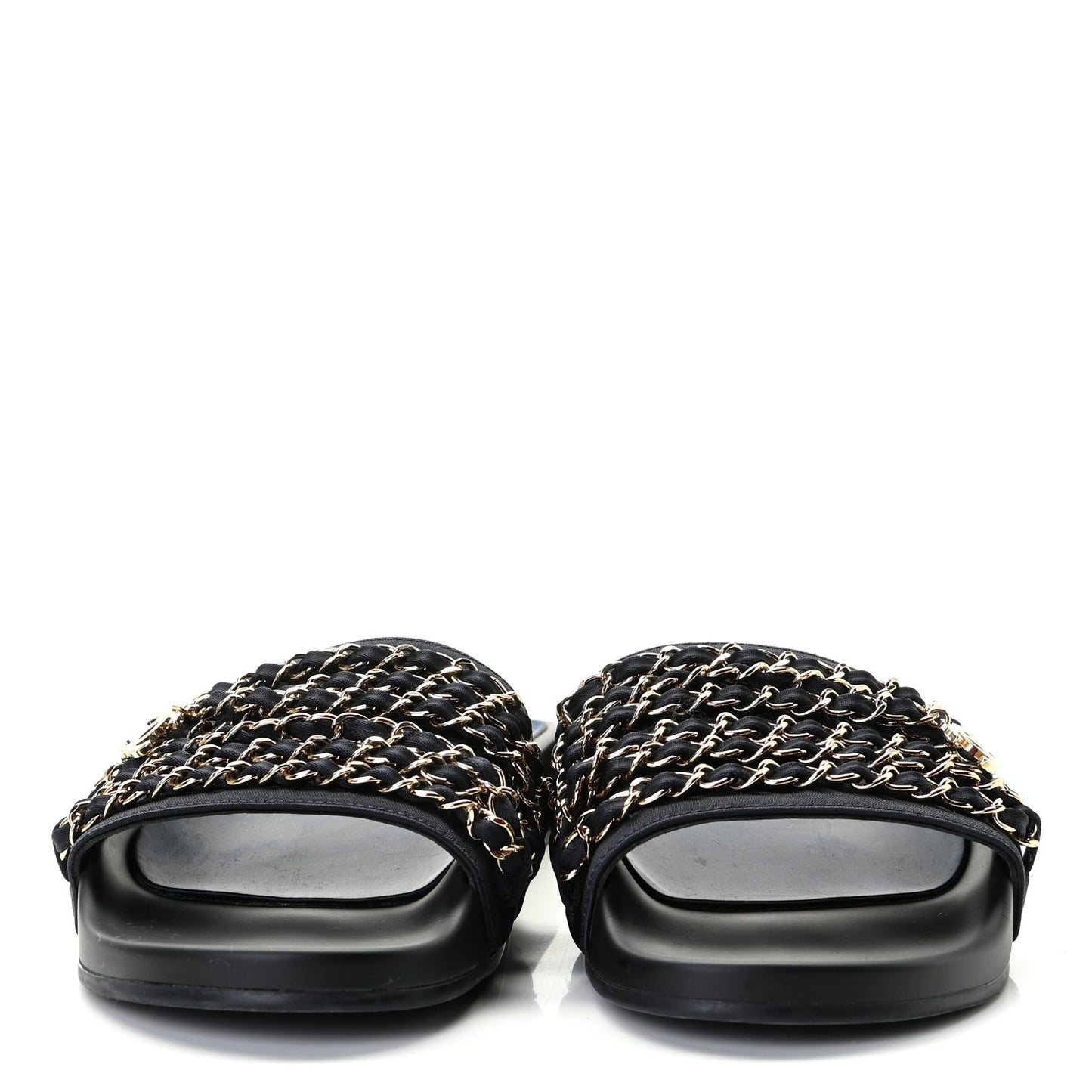 Satin Canvas Chain Slides Sandals Flats 38 Marine