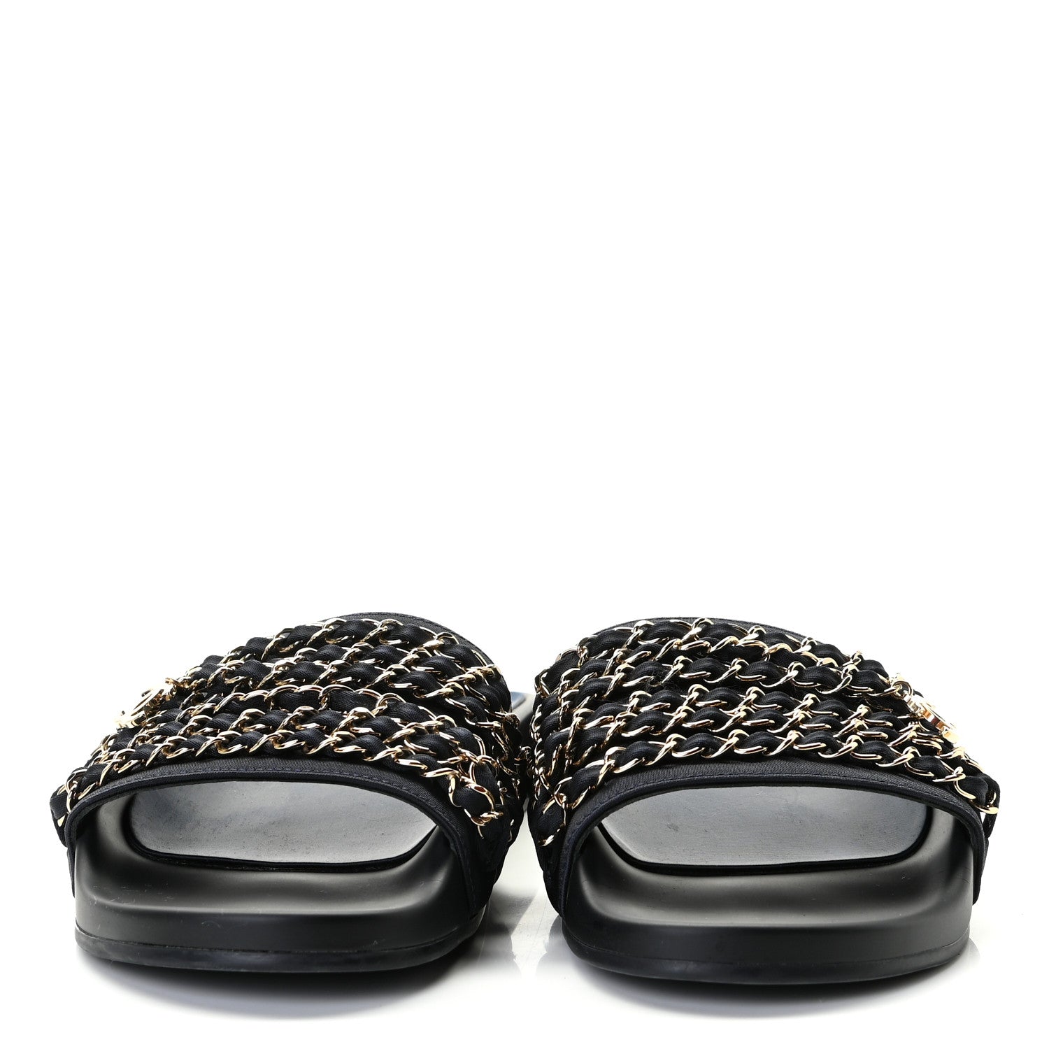 Chanel Satin Canvas Chain Slides Sandals Flats 38 Marine 5 of 8