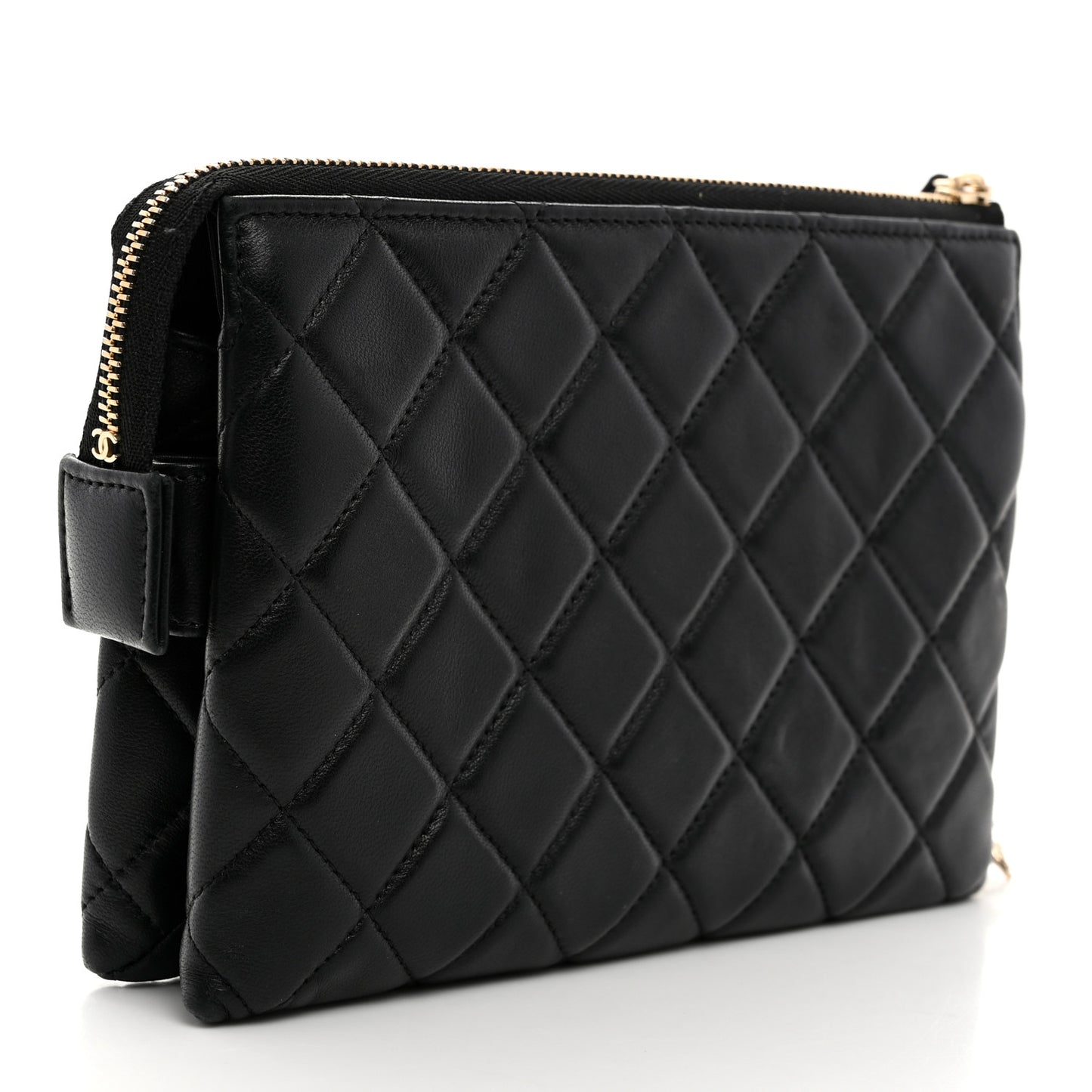 Lambskin Coco Charms Quilted Pouch Bag Black