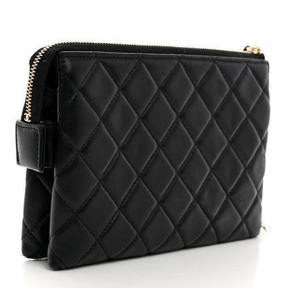 Chanel Lambskin Coco Charms Quilted Pouch Bag Black 3 of 7