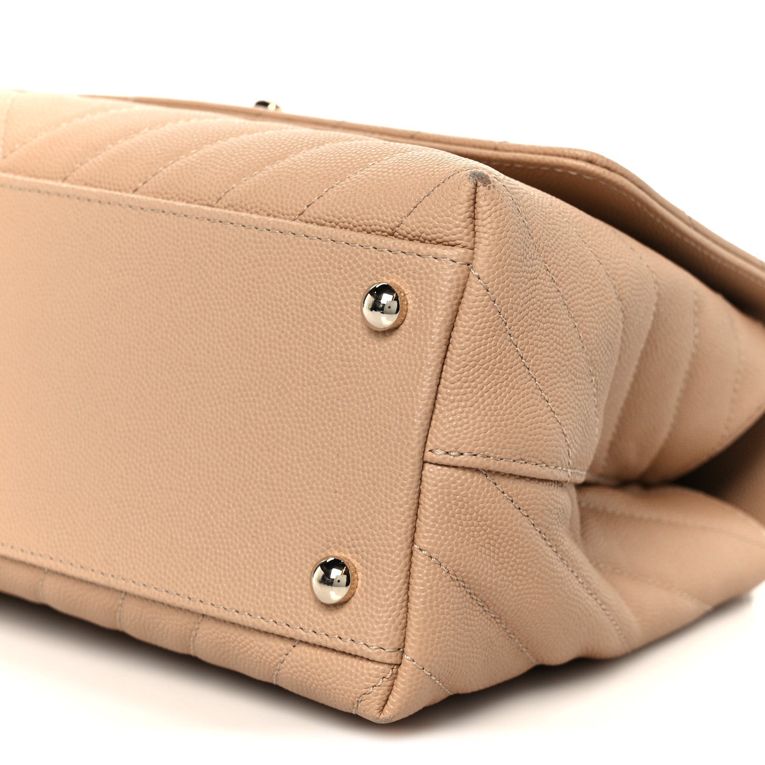 Chanel Caviar Chevron Quilted Small Coco Handle Flap Beige 11 of 12