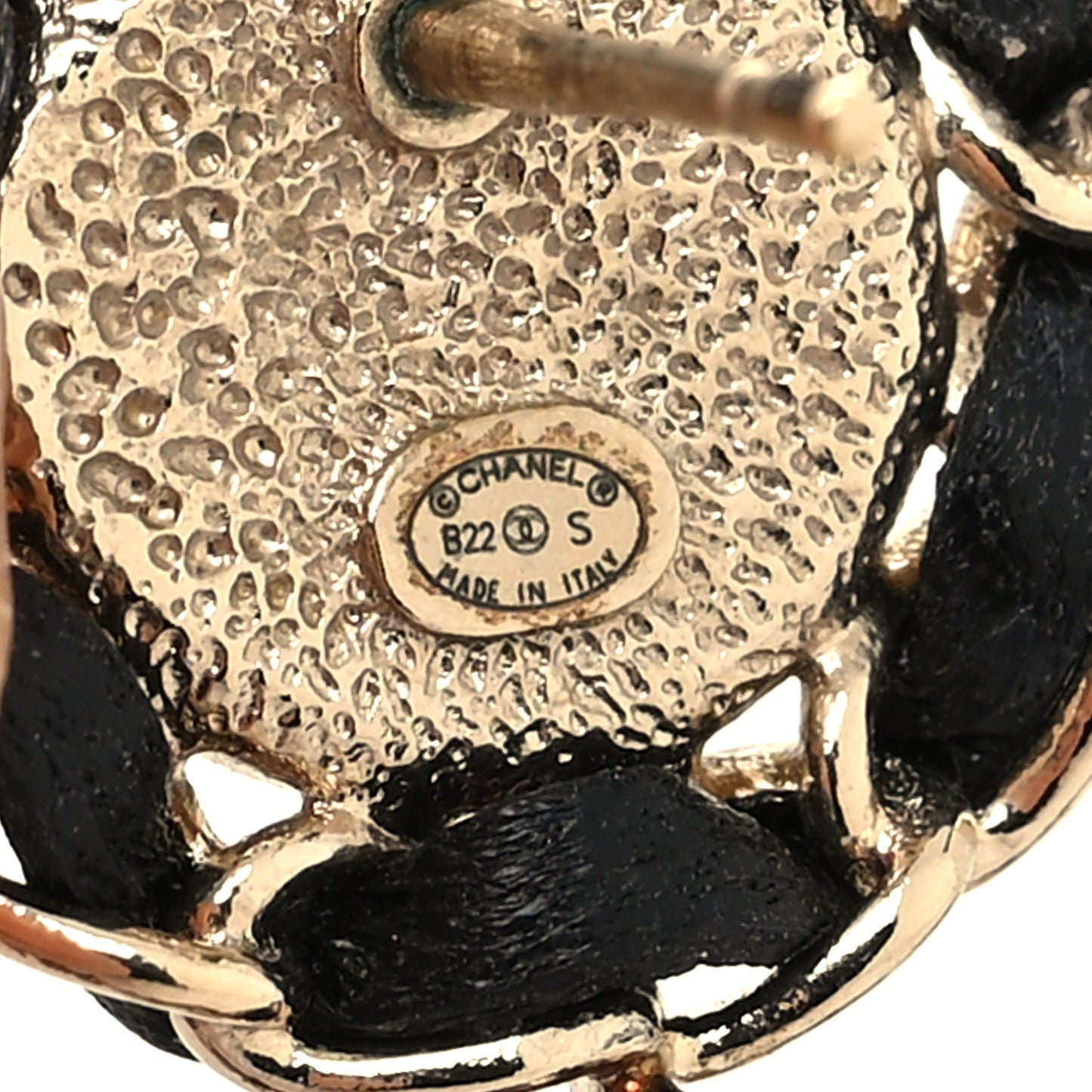 Lambskin CC Chain Drop Earrings Black Gold