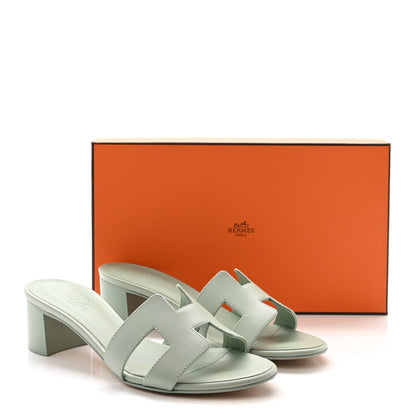 Hermes Calfskin Oasis Sandals 37 Vert D'eau 10 of 10