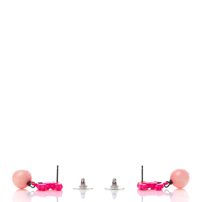 Chanel Resin Ruthenium CC Drop Earrings Pink 3 of 5