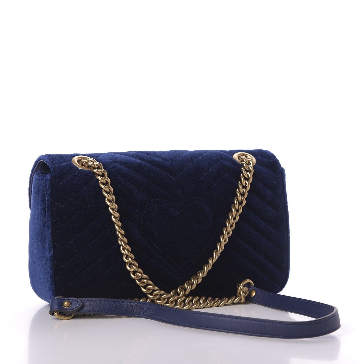 Velvet Matelasse Small GG Marmont Shoulder Bag Cobalt Blue