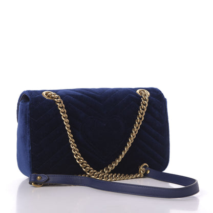 Gucci Velvet Matelasse Small GG Marmont Shoulder Bag Cobalt Blue 3 of 9