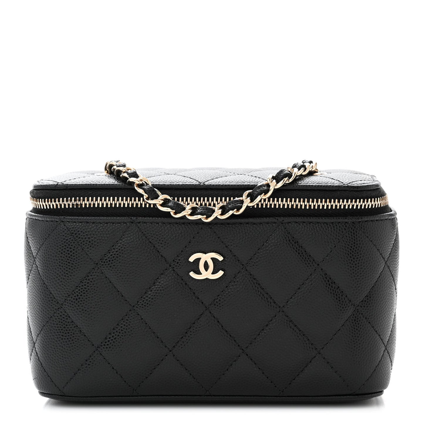 Caviar Quilted Small Vanity Case With Chain Black