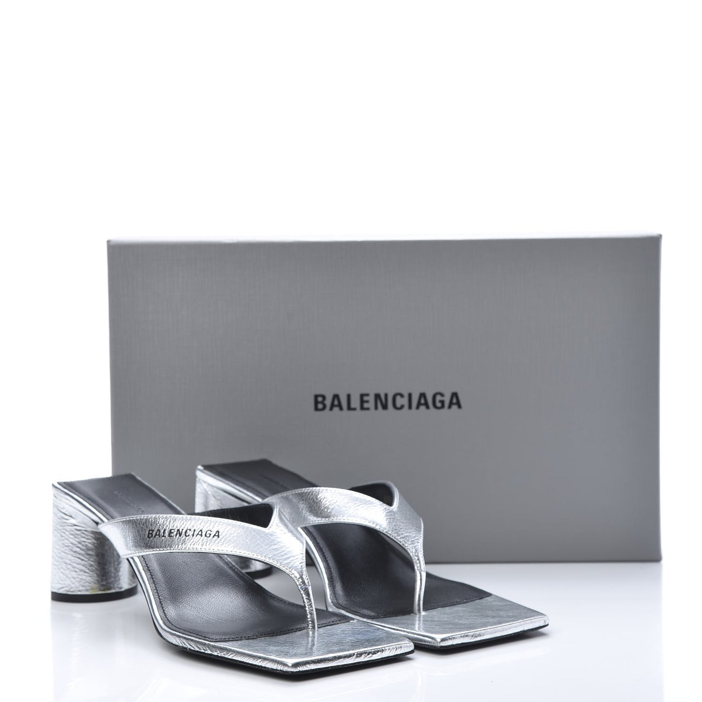 Calfskin Double Square Flat 60mm Sandals 39 Silver Black