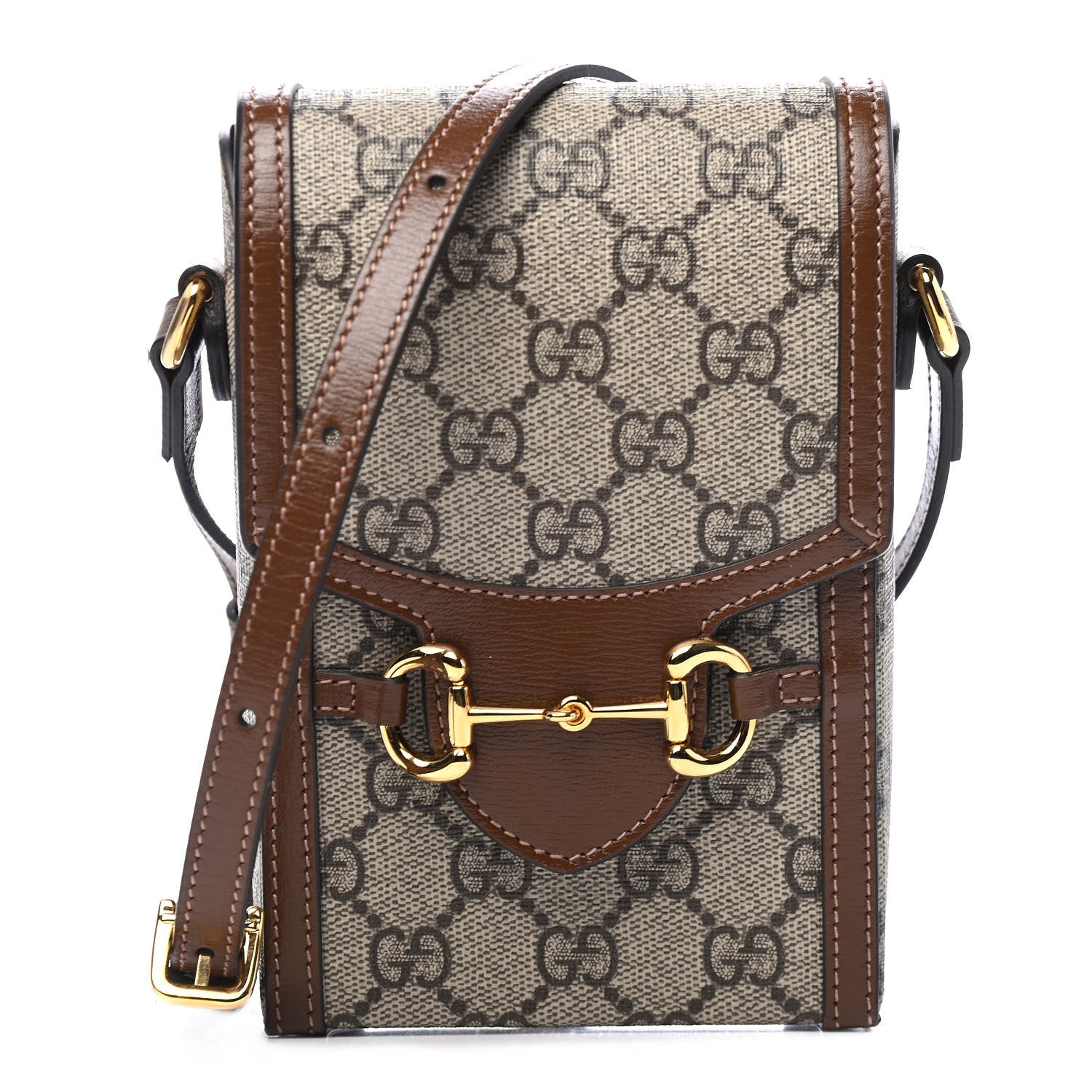 Gucci GG Supreme Monogram Mini Horsebit 1955 Crossbody Bag Beige Brown Sugar 1 of 8