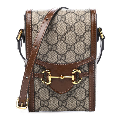 Gucci GG Supreme Monogram Mini Horsebit 1955 Crossbody Bag Beige Brown Sugar 1 of 8