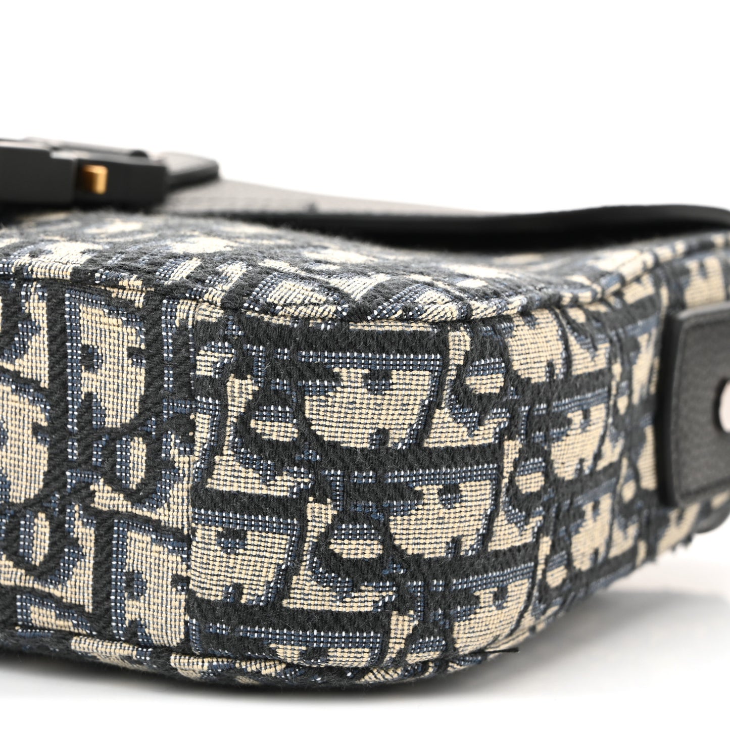 Oblique Jacquard Grained Calfskin Small Saddle Messenger Bag Beige Black