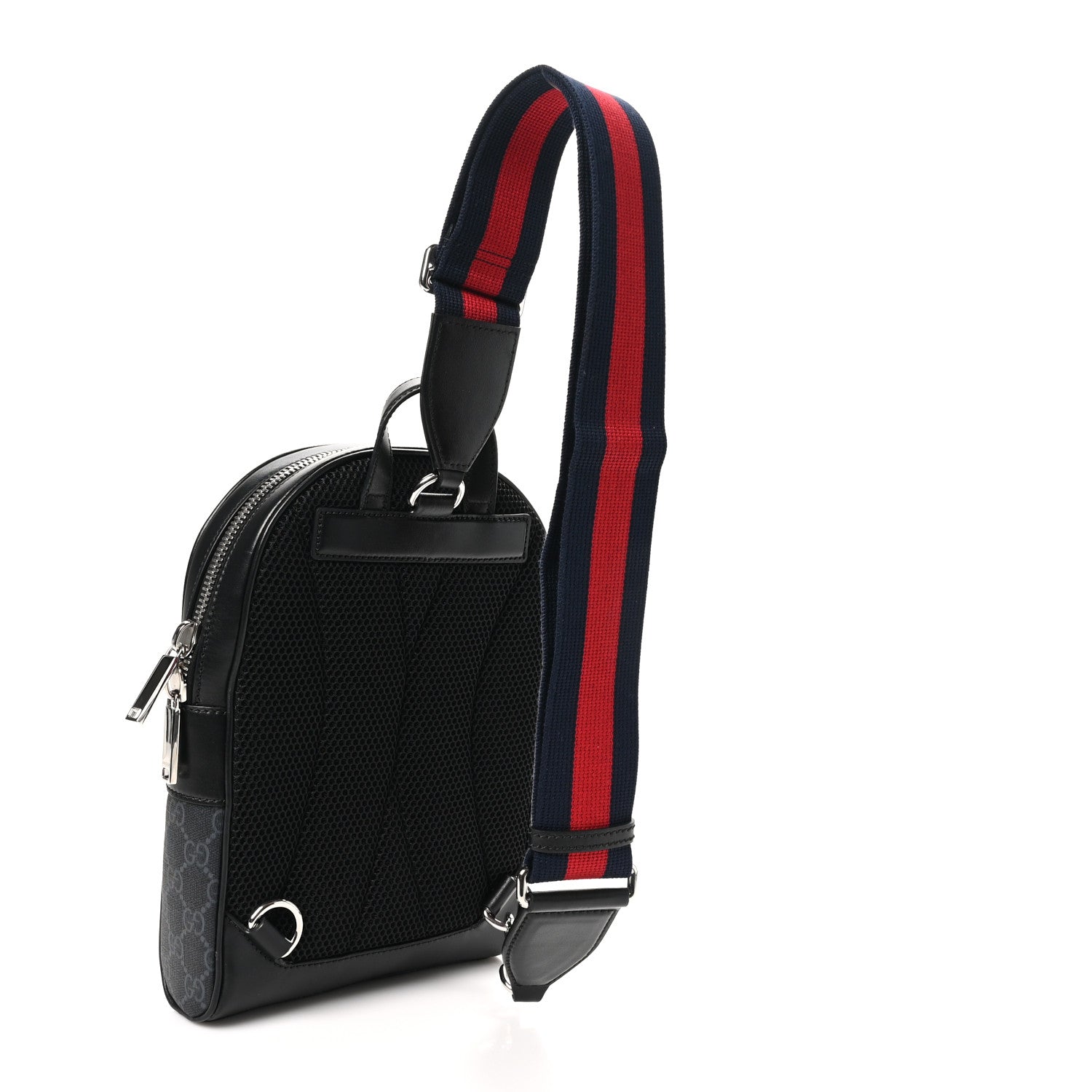 Gucci GG Supreme Monogram Calfskin Web Sling Backpack Black Grey 3 of 10
