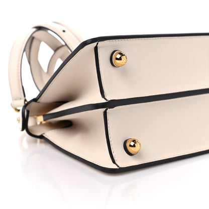Fendi Vitello Seta Shiny Nappa Floral Embroidered Petite Peekaboo I SEE U Satchel Camelia White Ice 8 of 9