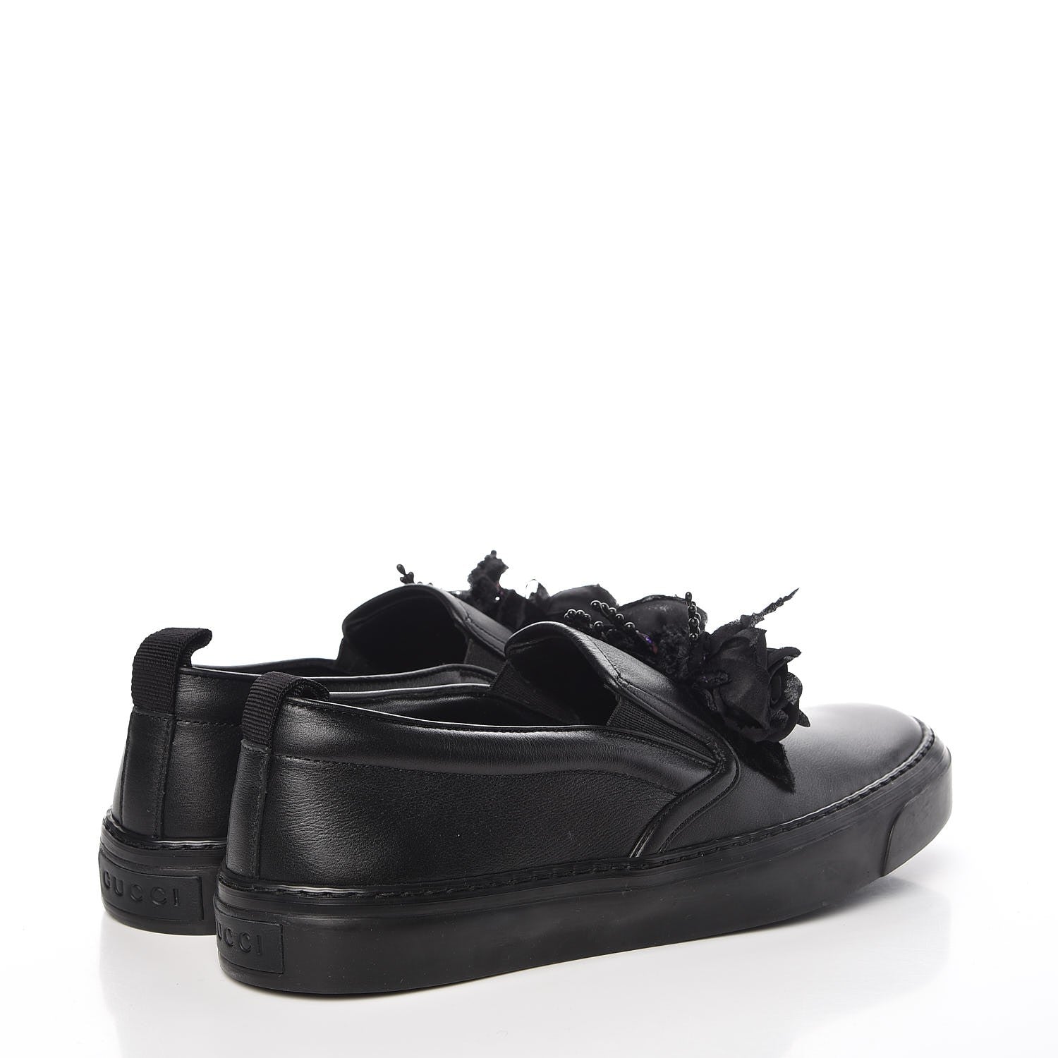 Gucci Calfskin Floral Slip On Sneakers 38 Black 4 of 10