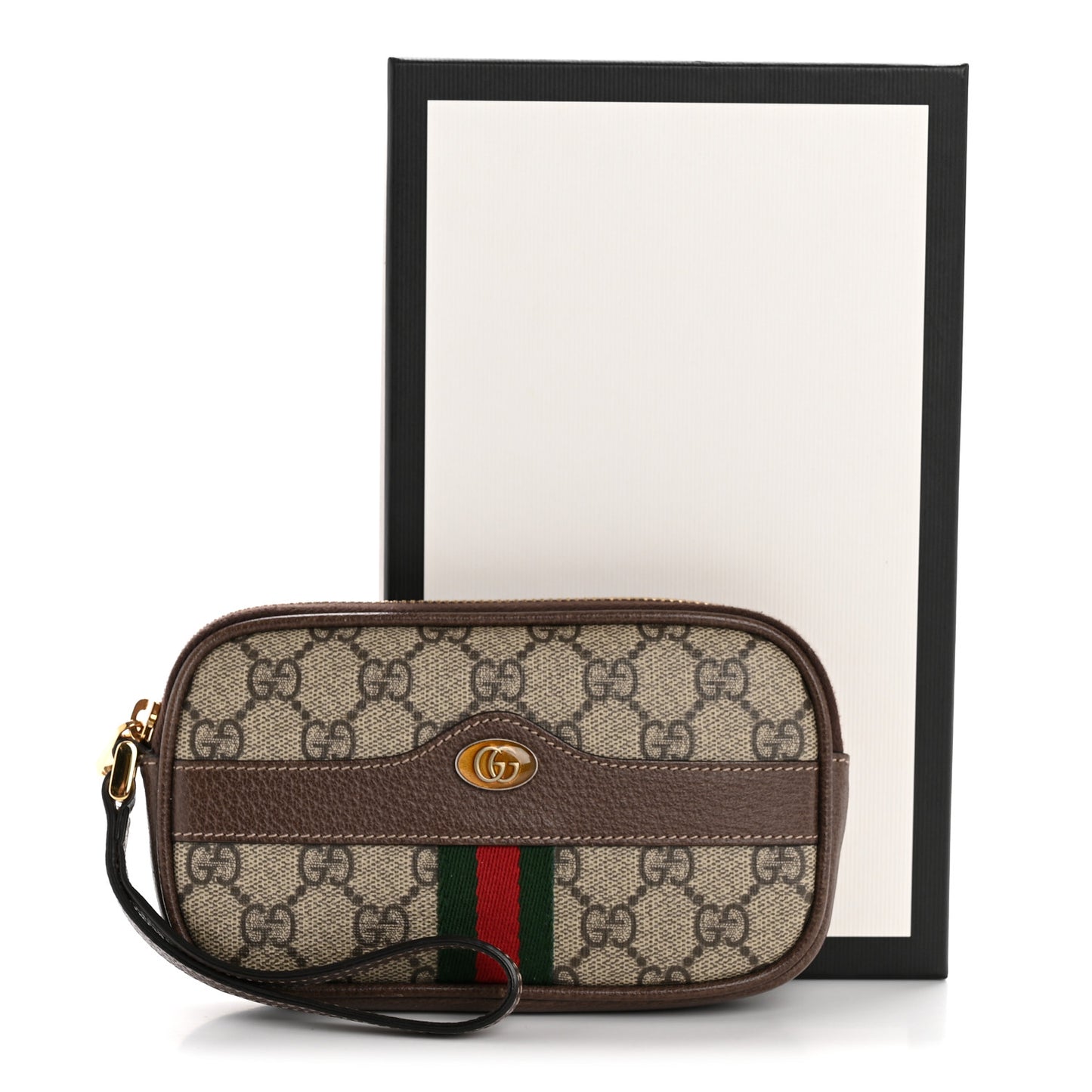 GG Supreme Monogram Ophidia Phone Case Wristlet Brown