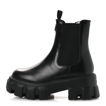 Prada Spazzolato Rois Triangle Monolith Chelsea 55mm Boots 36 Black 1 of 12