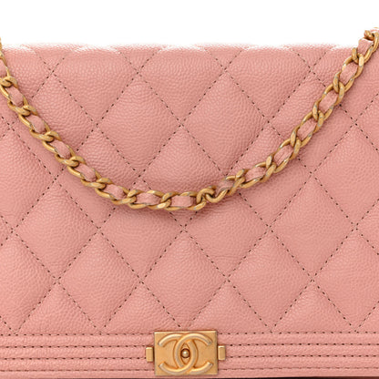Chanel Caviar Quilted Boy Wallet On Chain WOC Pink 9 of 13