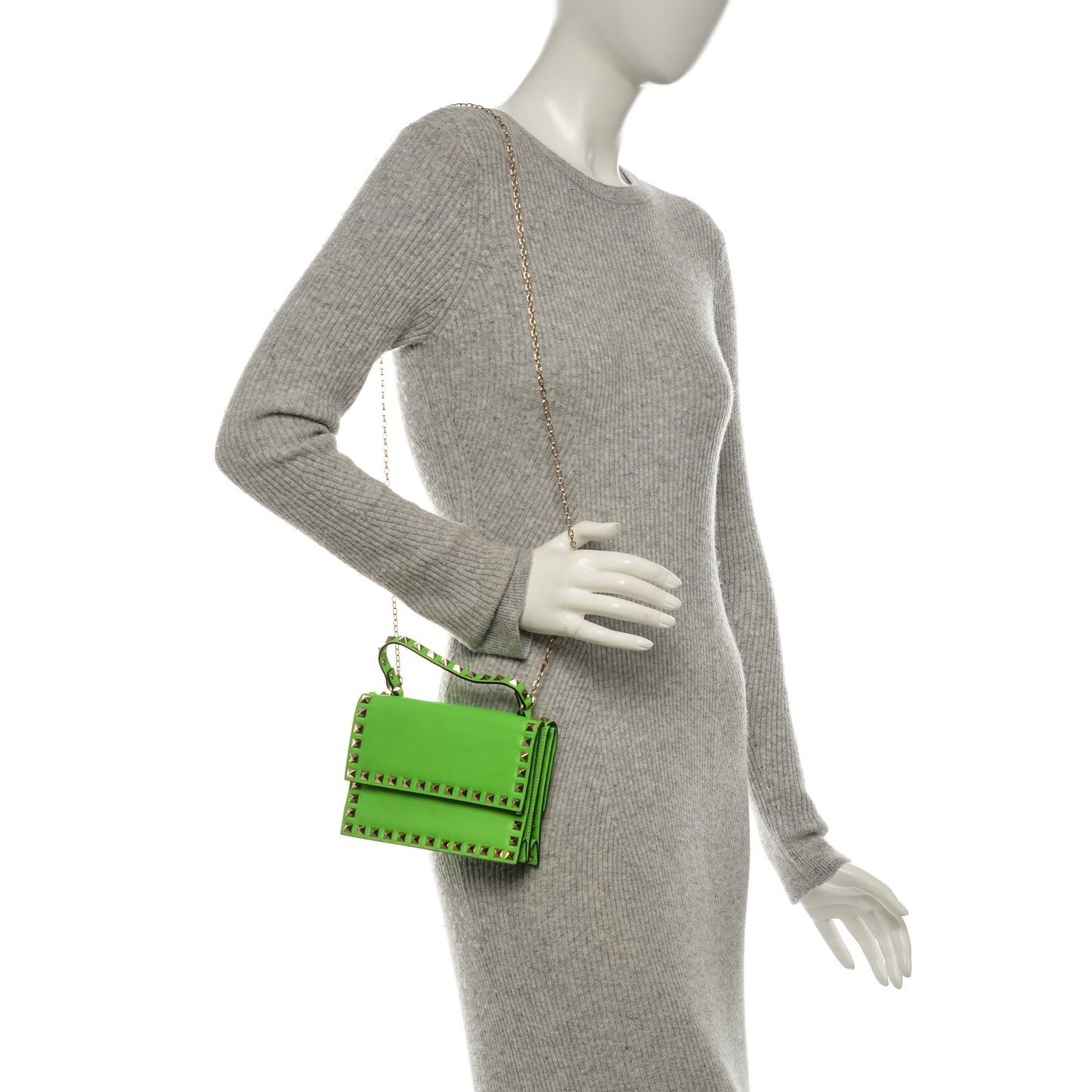 Vitello Rockstud Top Handle Crossbody Bag Green Fluo
