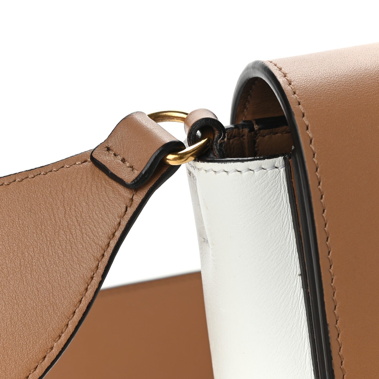 Shiny Smooth Calfskin Medium Frame Shoulder Bag Tan Optic White