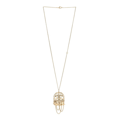 Chanel Metal Crystal Logo Bird Cage Necklace Gold 3 of 5