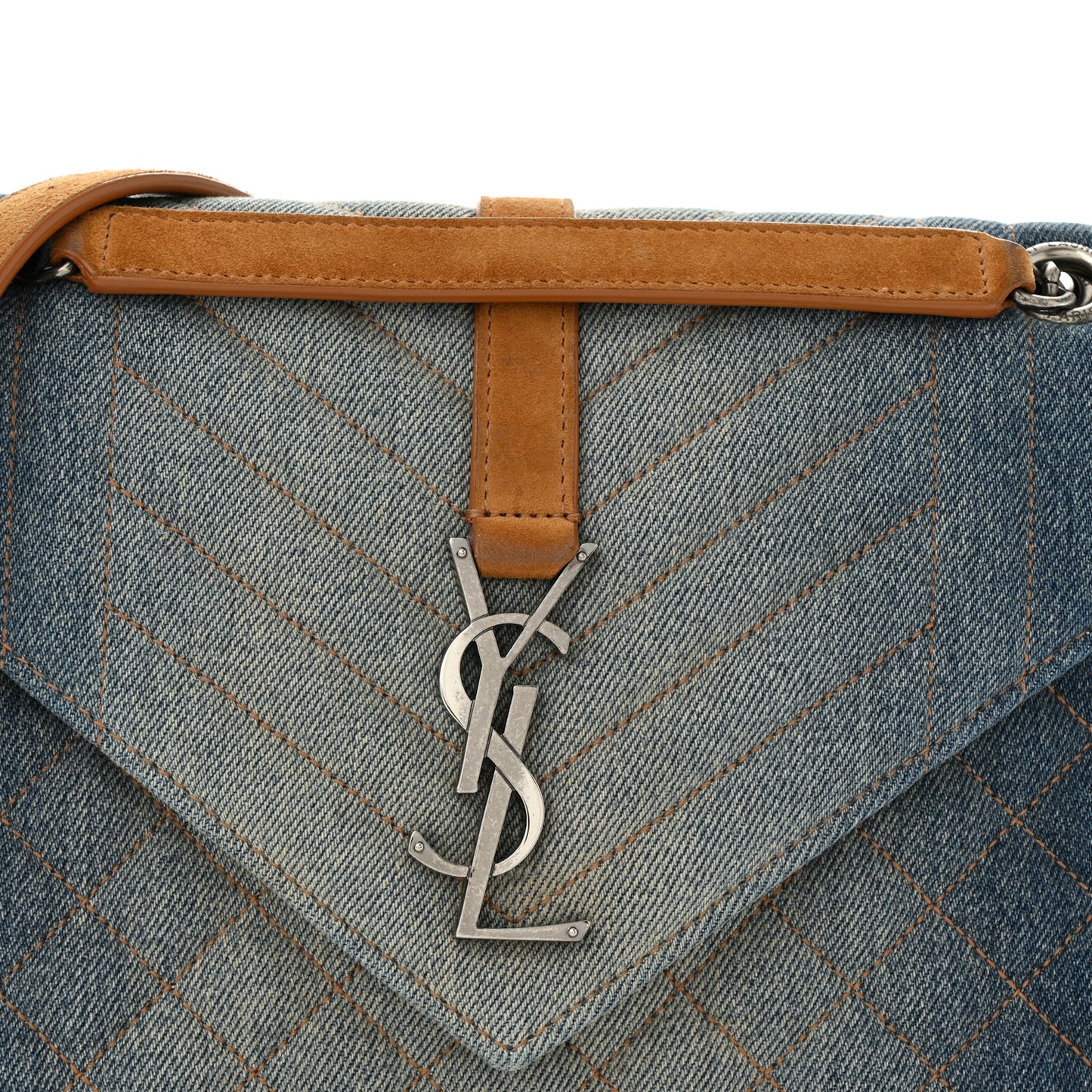 Denim Mixed Matelasse Triquilt Medium Monogram Envelope Satchel Blue