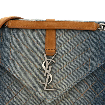 Saint Laurent Denim Mixed Matelasse Triquilt Medium Monogram Envelope Satchel Blue 8 of 13