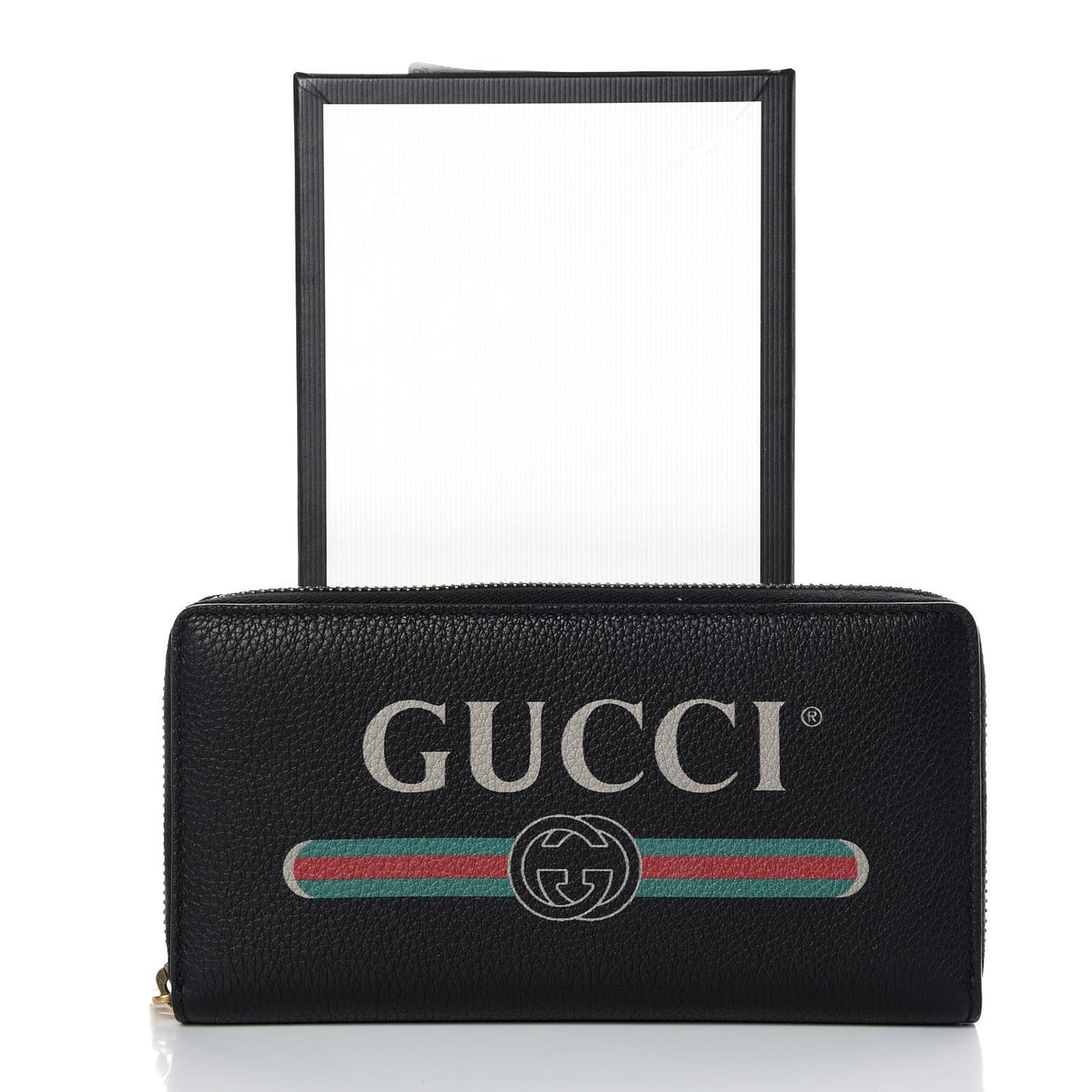 Calfskin Logo Zip Around Wallet Black