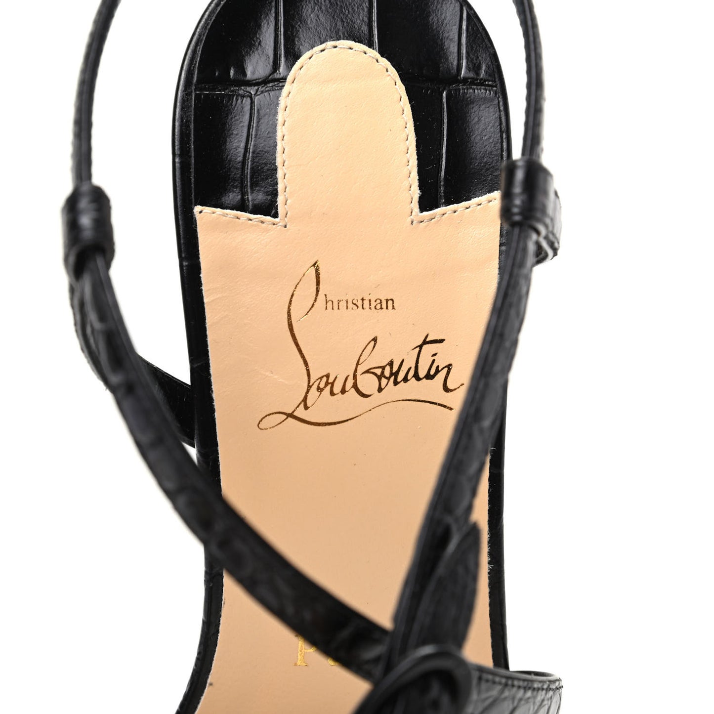 Calfskin Alligator Embossed Selima 85 Sandals 39.5 Black