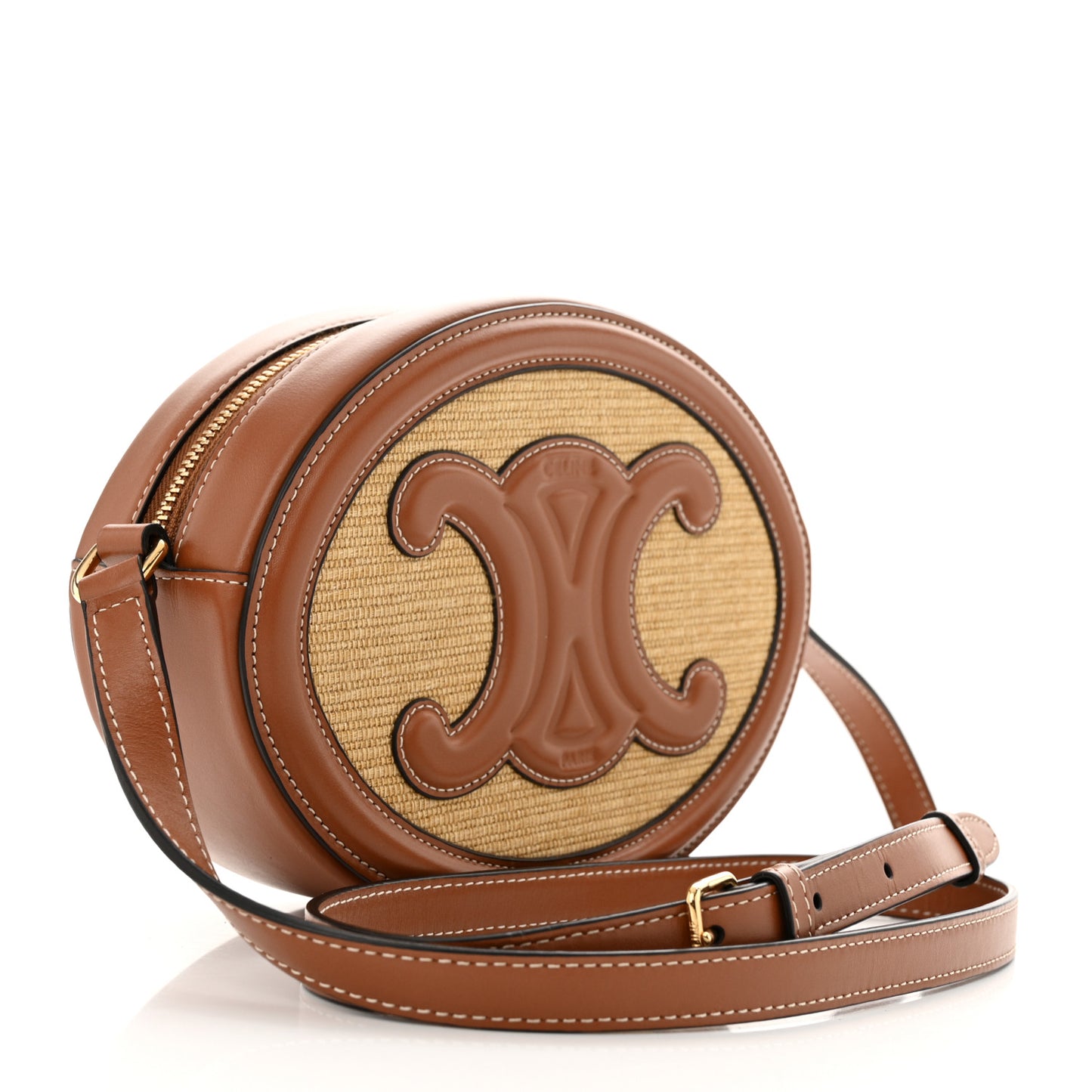 Canvas Calfskin Cuir Triomphe Oval Crossbody Purse Natural Tan